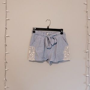Francescas denim blue paper bag shorts